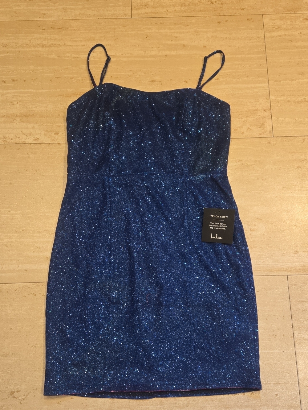 New Lulu's Blue/Fuschia Sparkle Slip Mini Dress with Spaghetti Straps